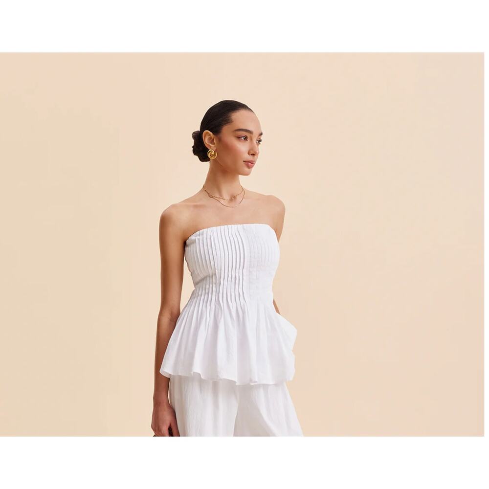 NWT Commense Cotton Pleated Strapless Peplum Top Sz L - Picture 4 of 6